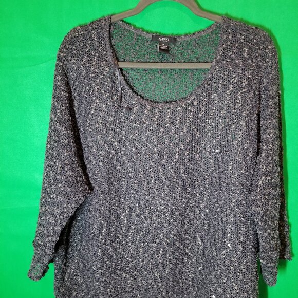 Alfani Women Sweater 1X Gray Sequin Dolman Loose Knit Sweater Party Office - Picture 1 of 3